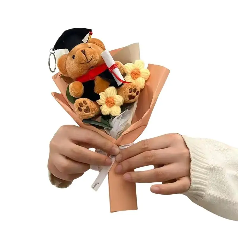 

Cute Mini Bear Flower Bouquet Mothers Day Artificial Flowers Handmade Present for Mom Bedroom Decor Office Tabletop Display