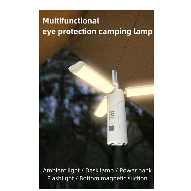 Lanterne de camping pliable en plastique blanc, lampe de poche portable, éclairage extérieur, lumière de tente, 2000mAh