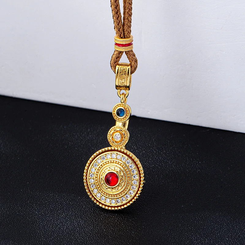 Zircon-Embedded Eight Treasures Rotatable Compass Necklace Women's 24K Gold AU999 - Delicate compass clavicle chain