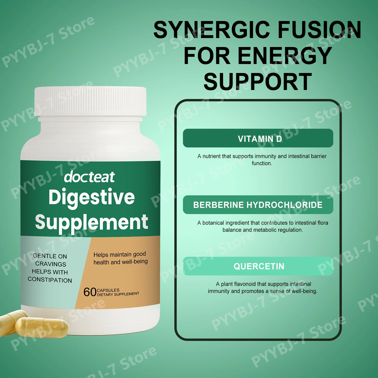 

Digestive Support Supplement Capsules with Berberine, Magnesium, Zinc and Inulin, 60 Count Digestive Gas Relief Support