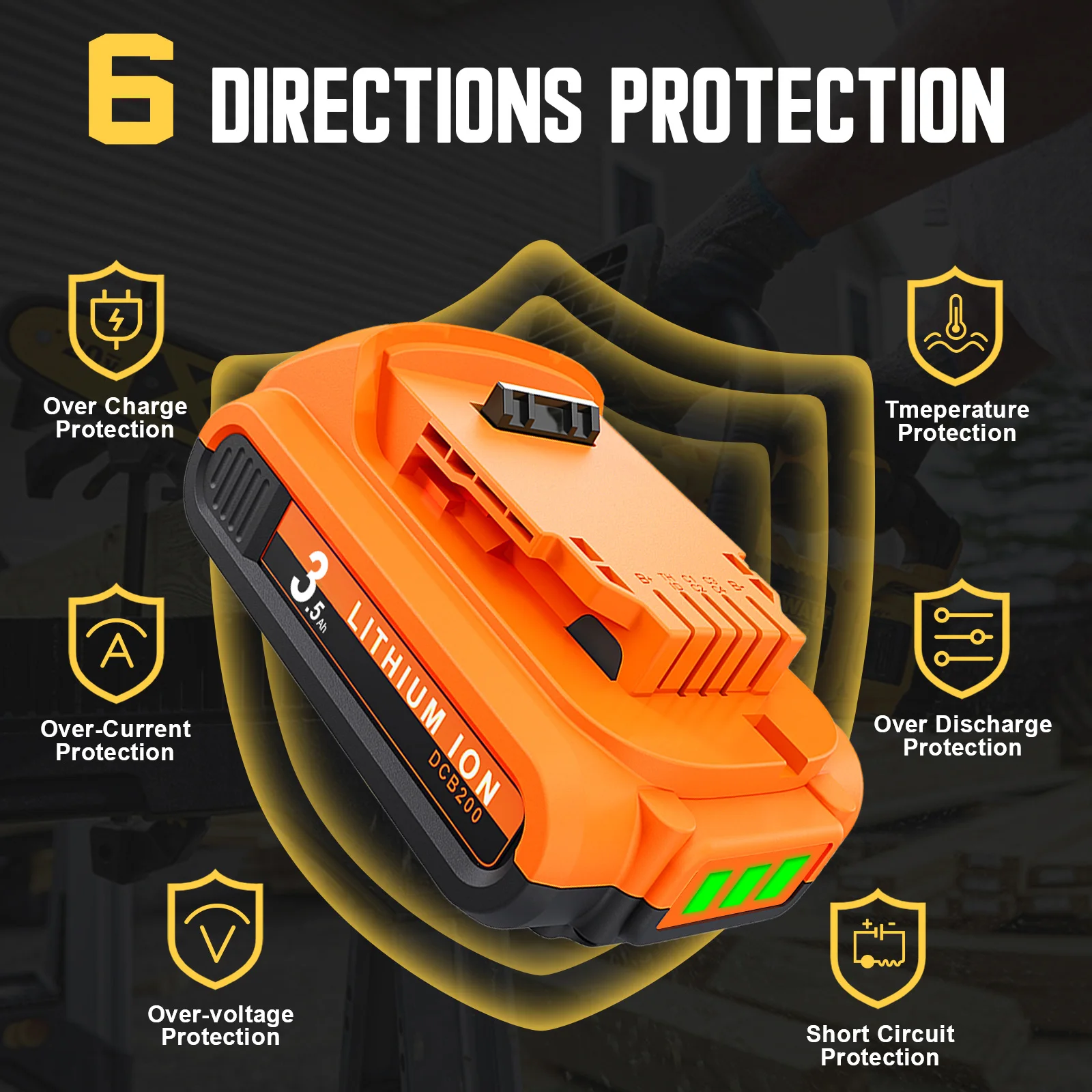 Oryginalny akumulator zamienny do elektronarzędzi Dewalt DCB200 20V 3,5Ah DCB609 DCB200 DCB182 DCB205 DCB206 DCB209 Li-ion Power Tool Battery — zdjęcie produktu 3