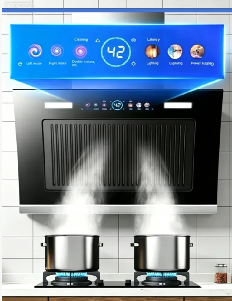 

220V Good Wife Dual Motor Range Hood, powerful suction delivers outstanding smoke removal effect.