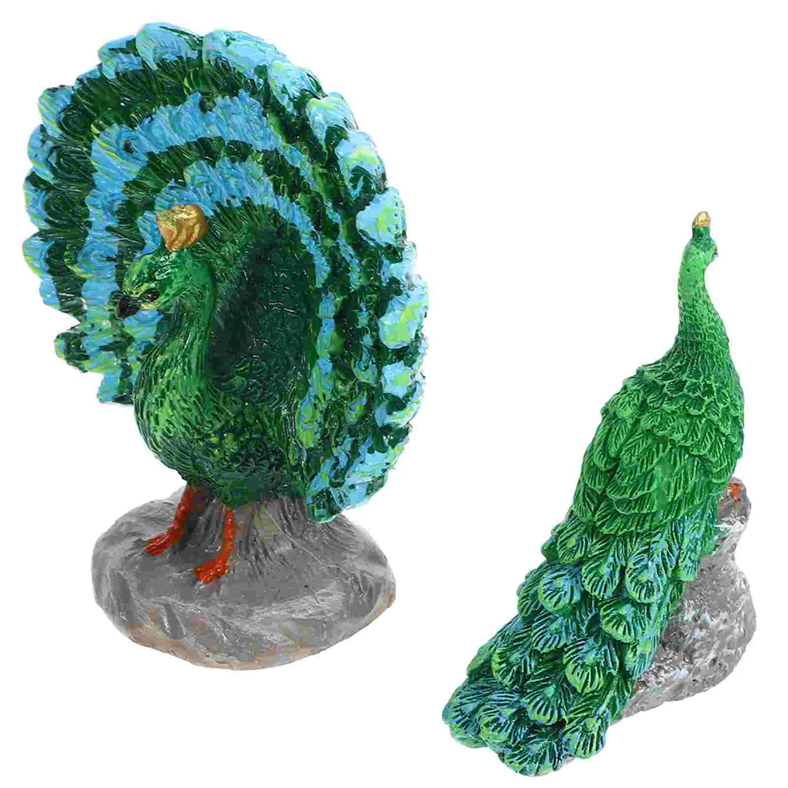 Jardim animal decoração figura de fadas micro paisagem animais mini estatuetas pavão verde