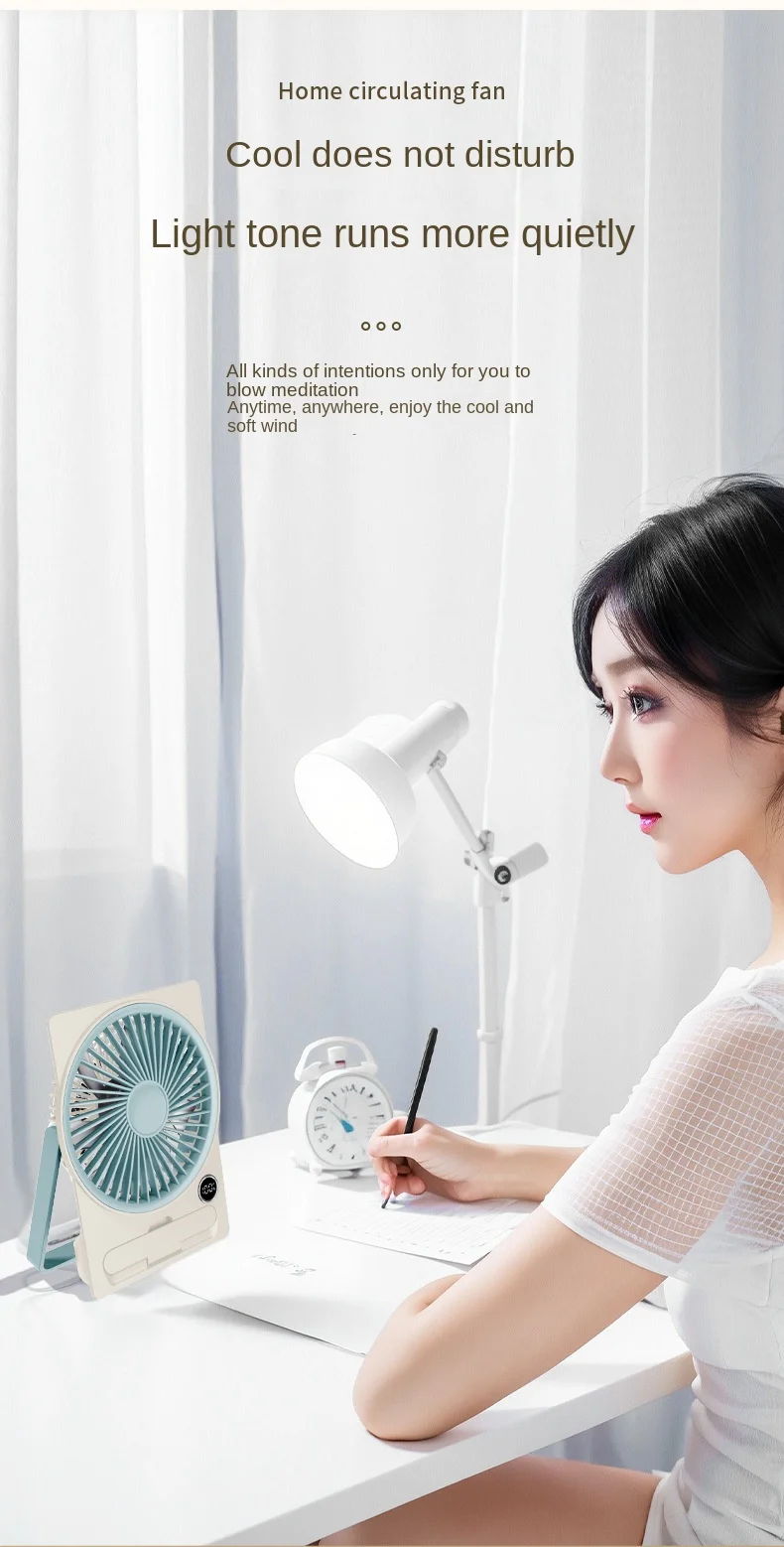 Ultra Thin Mini Fan USB Rechargeable Card Fan LCD Digital Display 6-speed Adjustment Hanging Stand Dual Use Desktop Fan