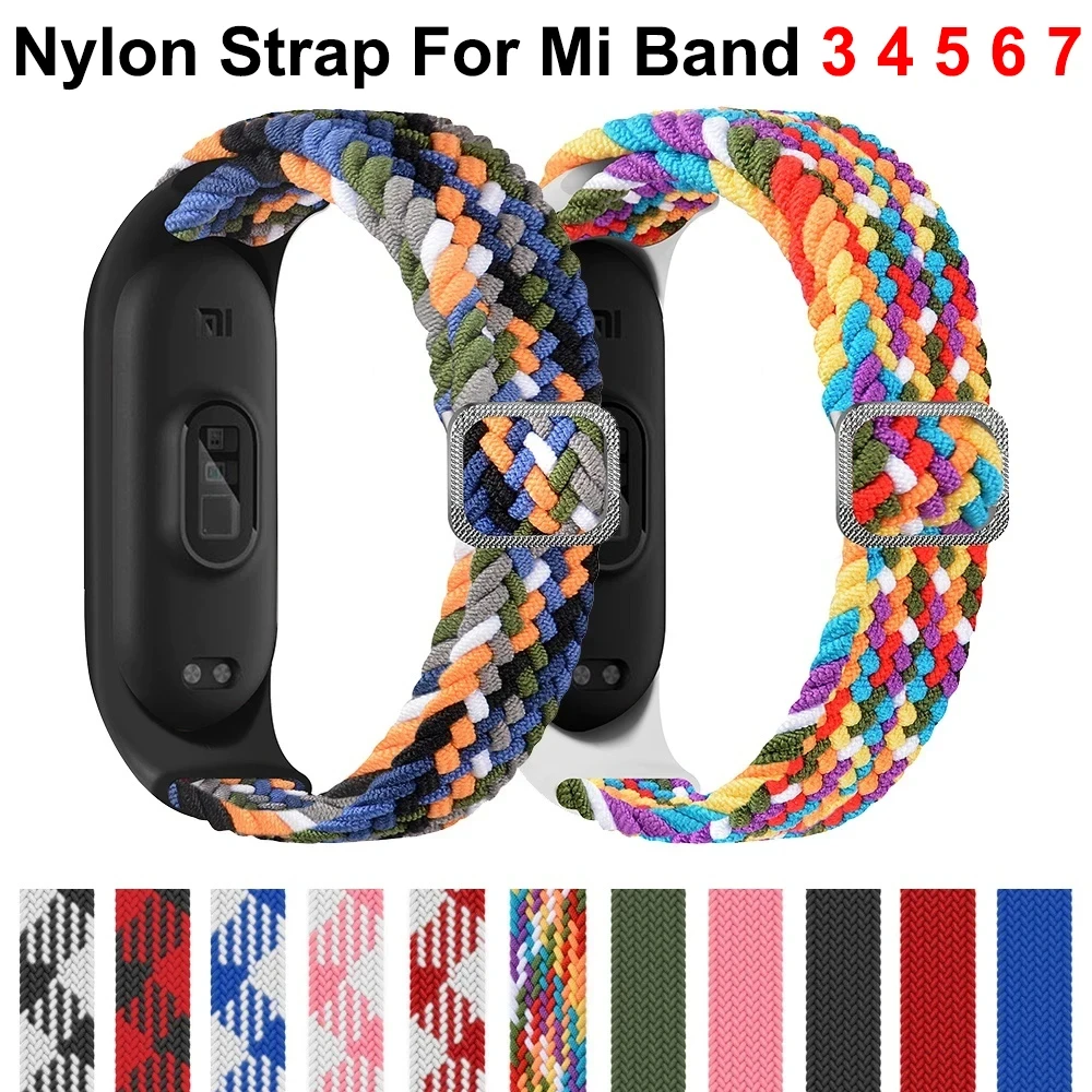 สายรัดข้อมือสำหรับ Mi band 6 7สายรัดยืดหยุ่นไนล่อนถัก Miband4ยืดหยุ่นได้ miband 5 Correa สำหรับ Xiaomi Mi band 3 4 5 6 7