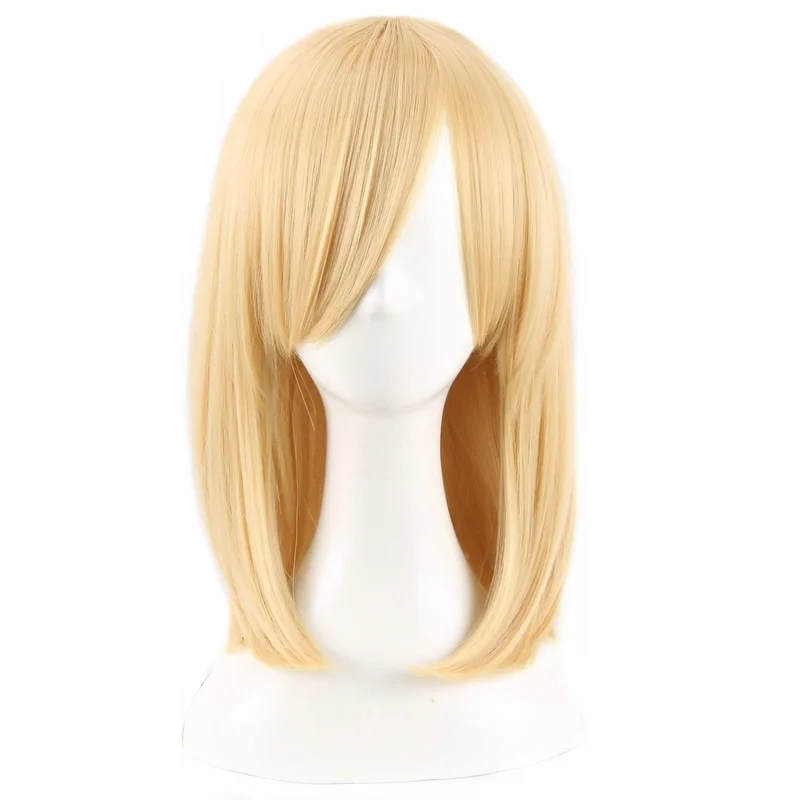 Mens Anime Cosplay Wigs Medium Length Straight Blonde Bob Wig With Bangs Uni...