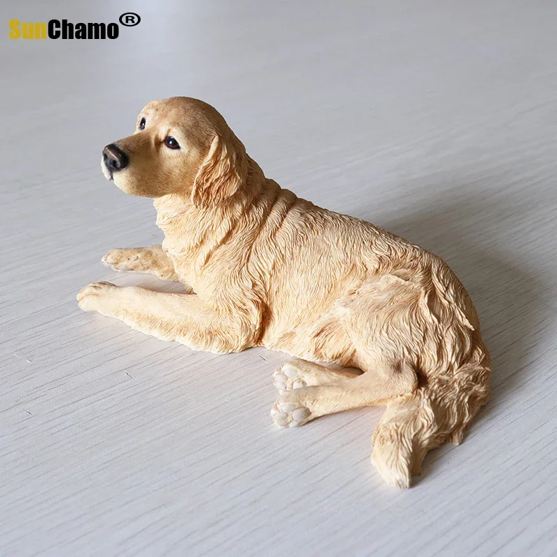 Golden Retriever's Lying Posture Simulation Animal Dog Model Car Home Jewelry Handicrafts Figurines Miniatures Decoration Crafts