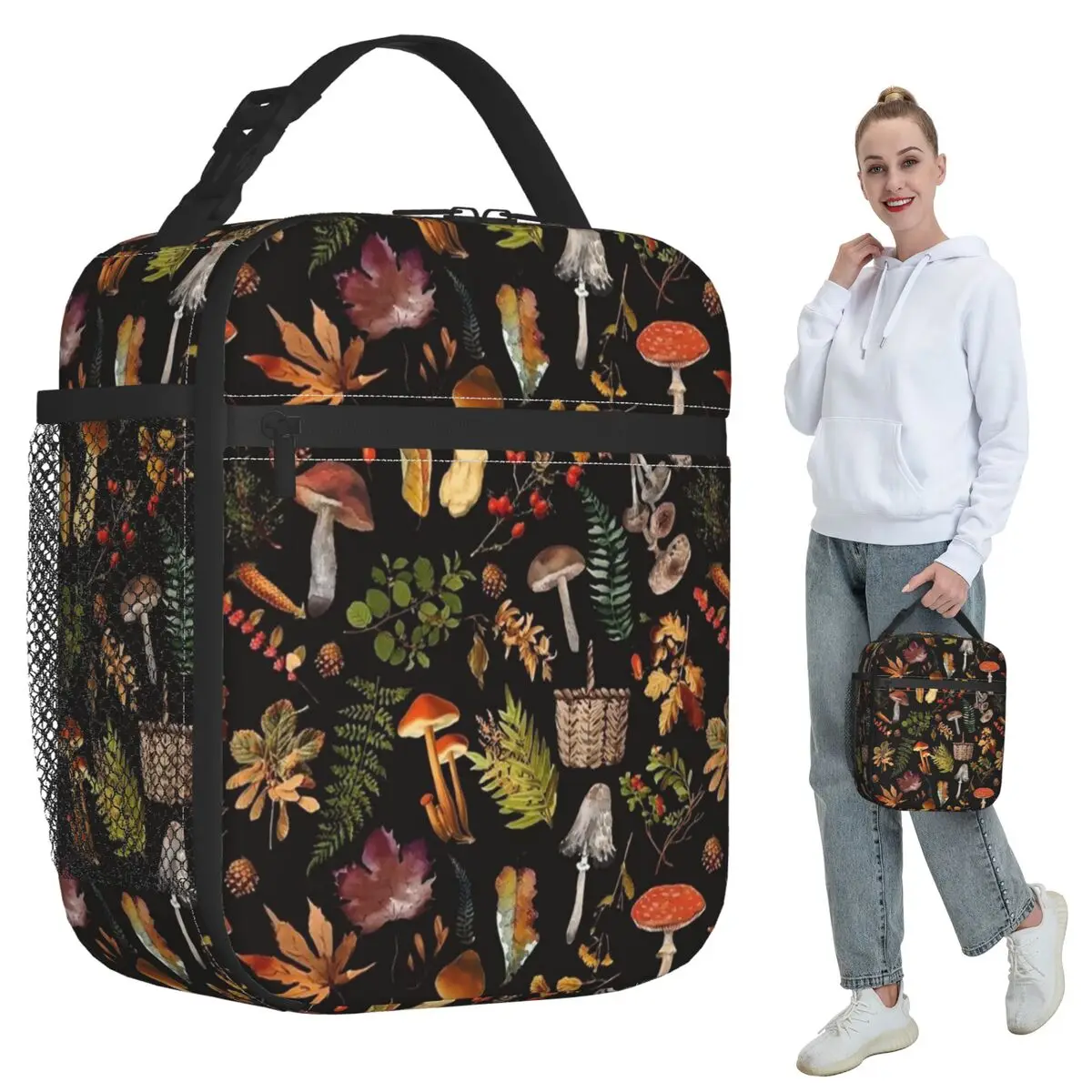

Термосумка для обедов с рисунком грибов для женщин, офисная термосумка-холодильник, портативный контейнер для еды
