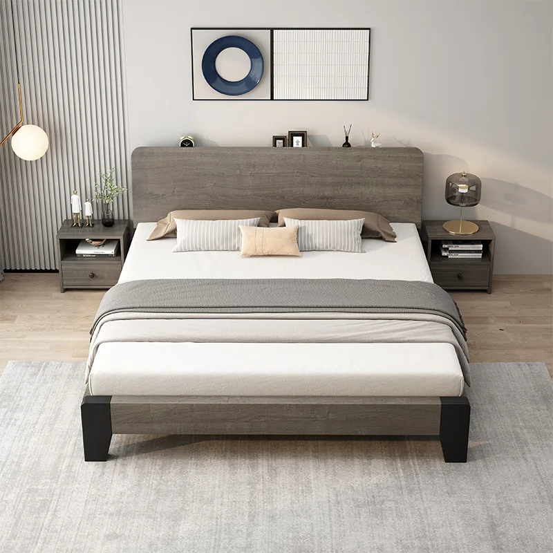 Solid wood master bedroom double bed 1.8x2 meters, light luxury 1.5m simple 1.2m e****mical