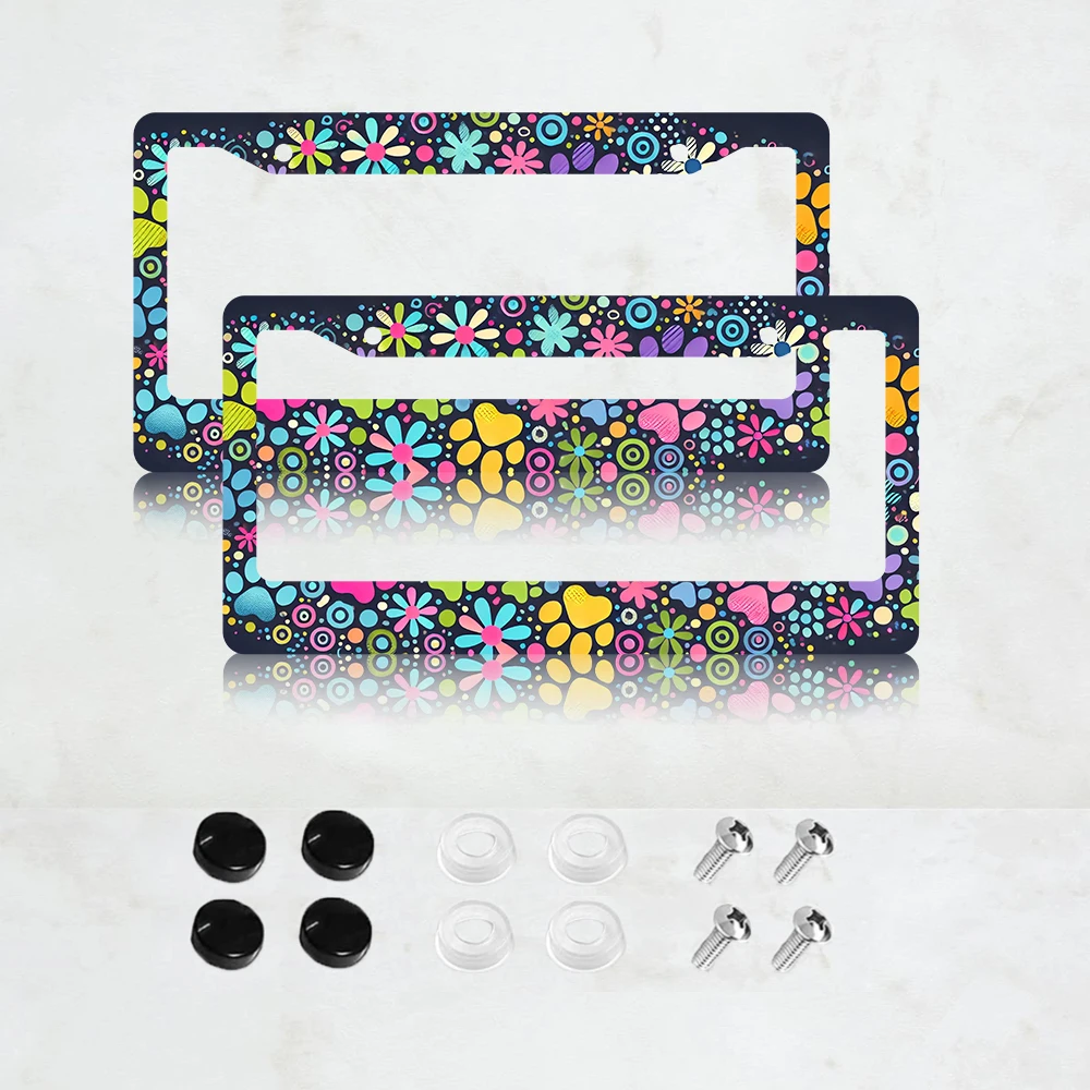 

2 шт. цветных алюминиевых рамок для номерных знаков с принтом лапок на черном фоне - стандартный размер США, декоративные рамки для автомобильных номерных знаков