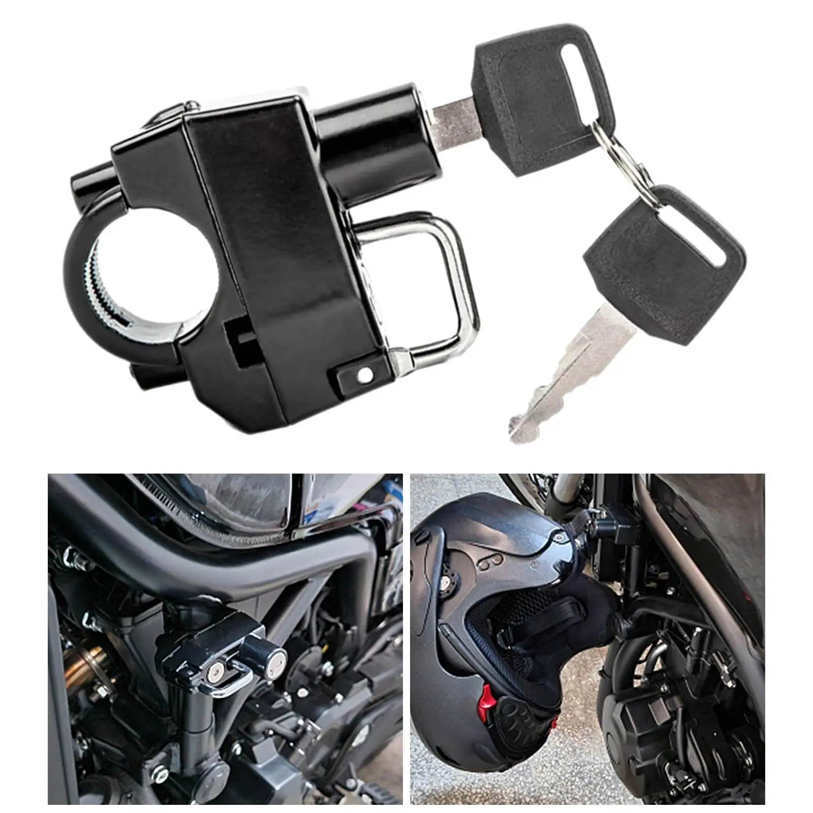 Universal Motorcycle Helmet Lock Anti Theft Design Portable Key Lock for Handlebar Locking Equipment with 2 Keys Set Black