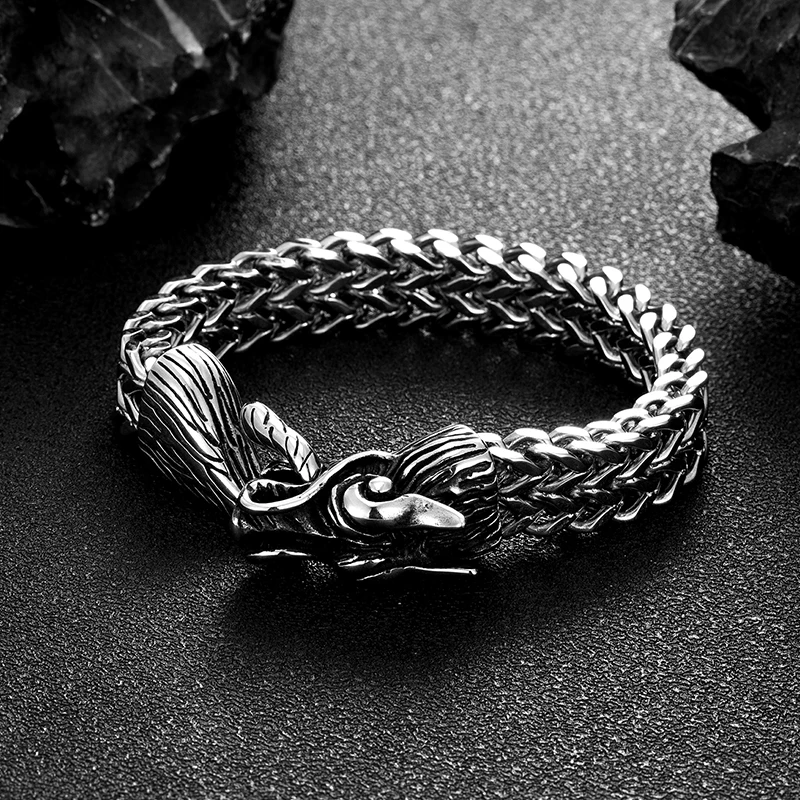 Classic Norse Mythology Dragon Men's Bracelets Viking Never Fade Stainless Steel King Chain Bangle Punk Male Jewelry Trend Gifts