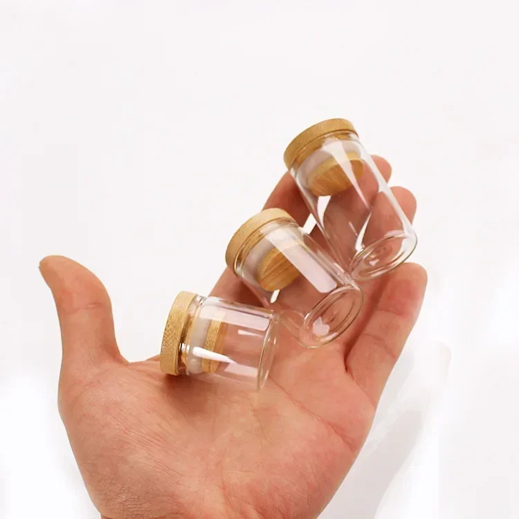 5/10/12/20/24pcs sets Transparent Glass Bottles Jars Vials with Bamboo Lids for Art Crafts and Wedding Favors 15ml