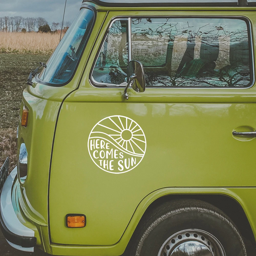 

Here Comes The Sun Car Styling Stickers Camper Vans Motohome Decor Vinyl Traval Decals Windows Bumper Decoration