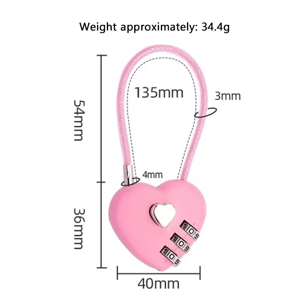 Valentine's Day Heart Style Love Password Lock 3 Digit Password Password Code Padlock Combination Lock Backpack