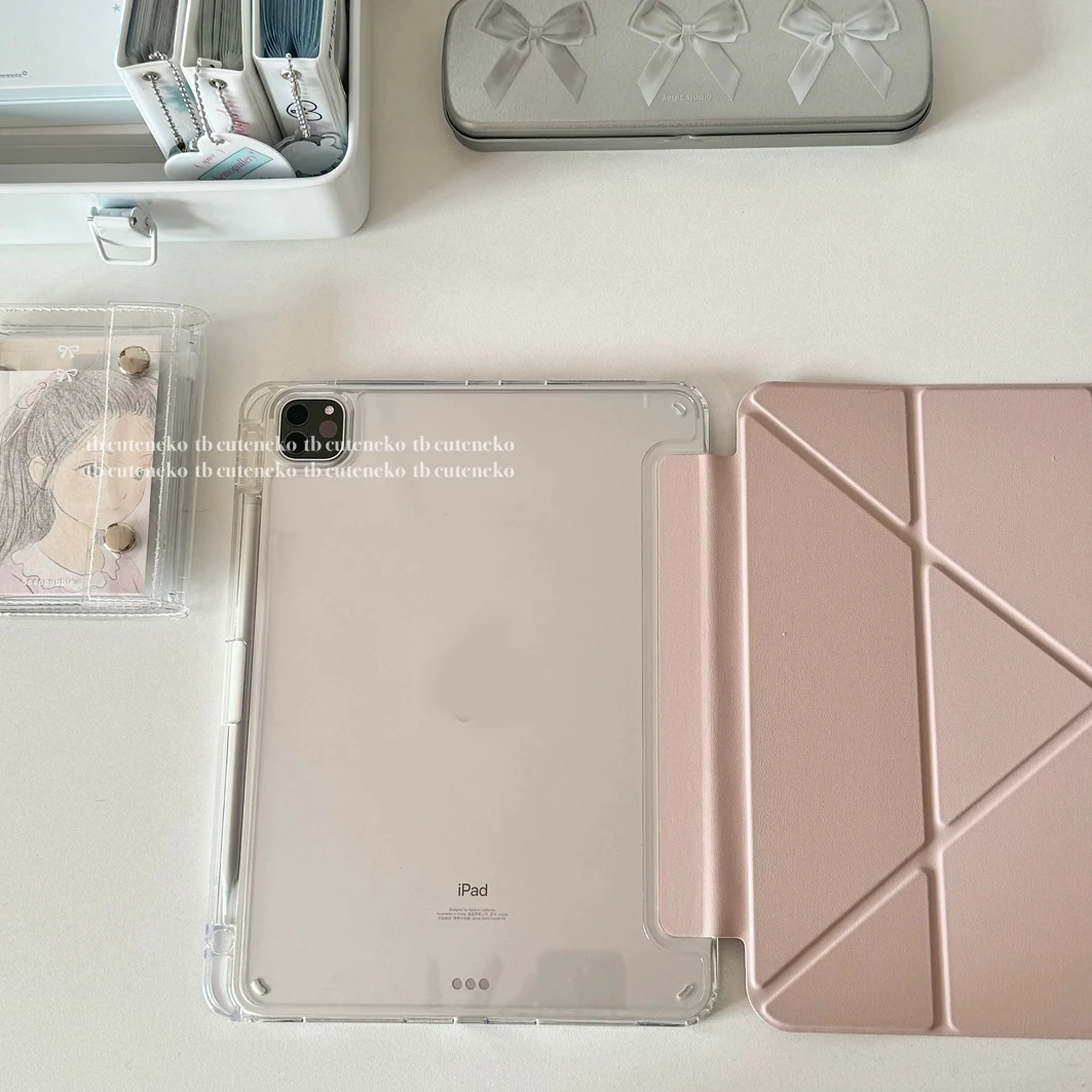 

Minimalist Korean Ins Pink Design Tablet Case For iPad Case iPad 10 9 8 7 Air 5 4 3 2 Pro 2025 11 Mini Y-Fold Tri Fold Cover