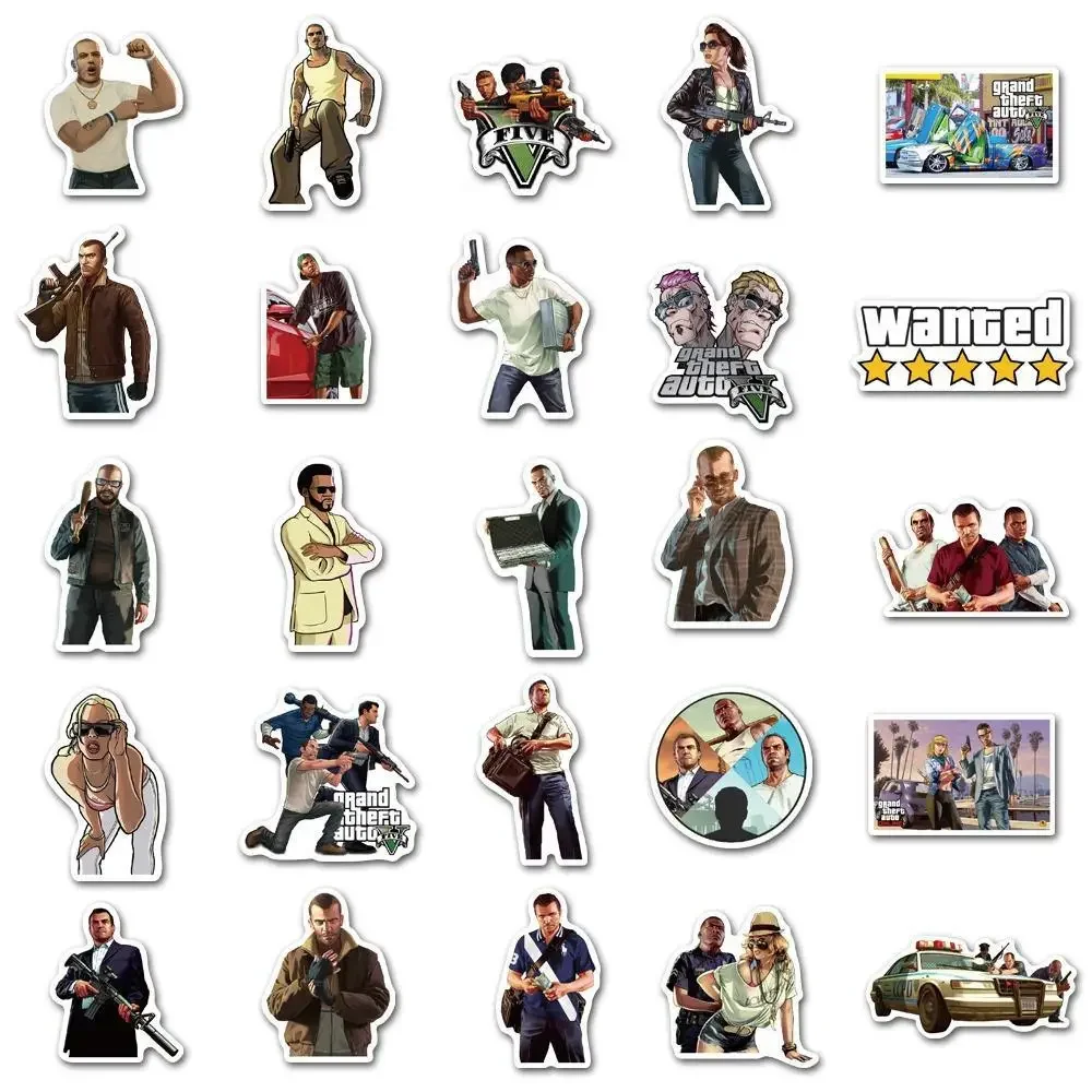 50 szt. Gra akcji Grand Theft Auto GTA naklejki Graffiti walizka na deskorolkę wodoodporne naklejki z kreskówek
