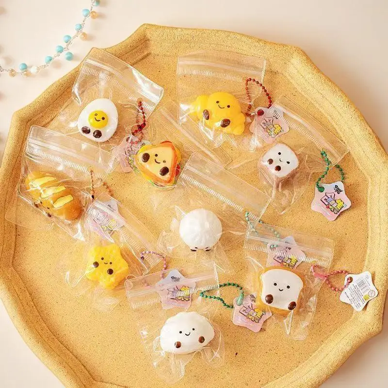 5 pièces de jouets à presser mignons en forme de nourriture de dessin animé, mini jouets anti-stress à pression lente, porte-clés, pendentif, jouets sensoriels de décompression pour enfants et adultes