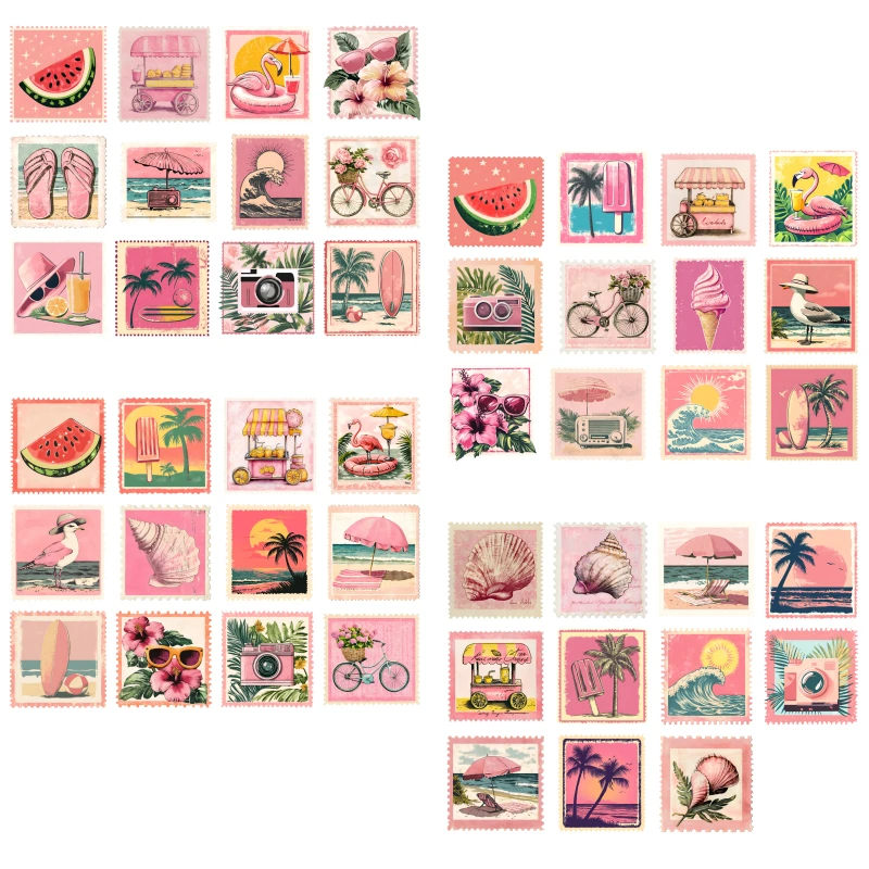 7cm Pink Retro Stamp Heat Transfer Adhesive Combination Vinyl Stickers Creative Fashion Clothing Accessories DIY Clothing Gifts
