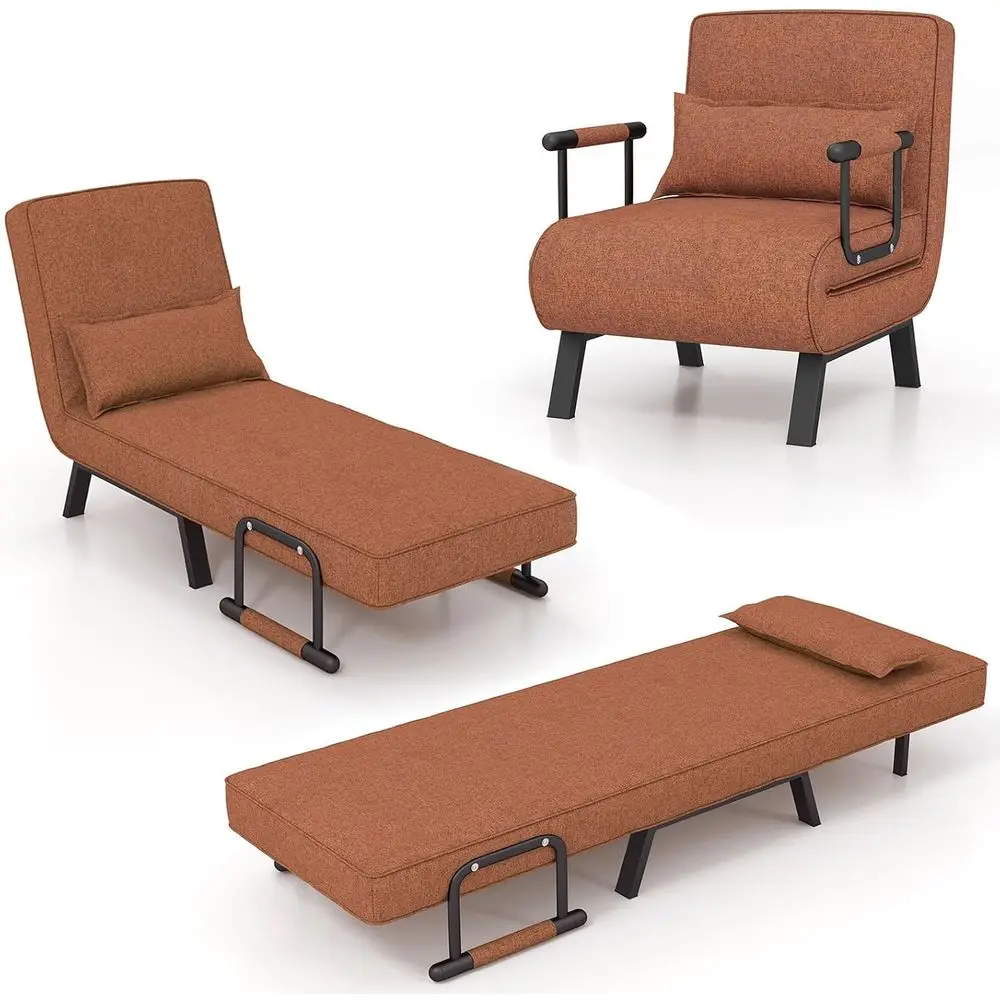 

Sleeper Chair Bed, 4 in 1 Living Room Reading Chair with Pillow, Arm and Adjustable 5 Position Backrest Single Sofa Bed, Coffee