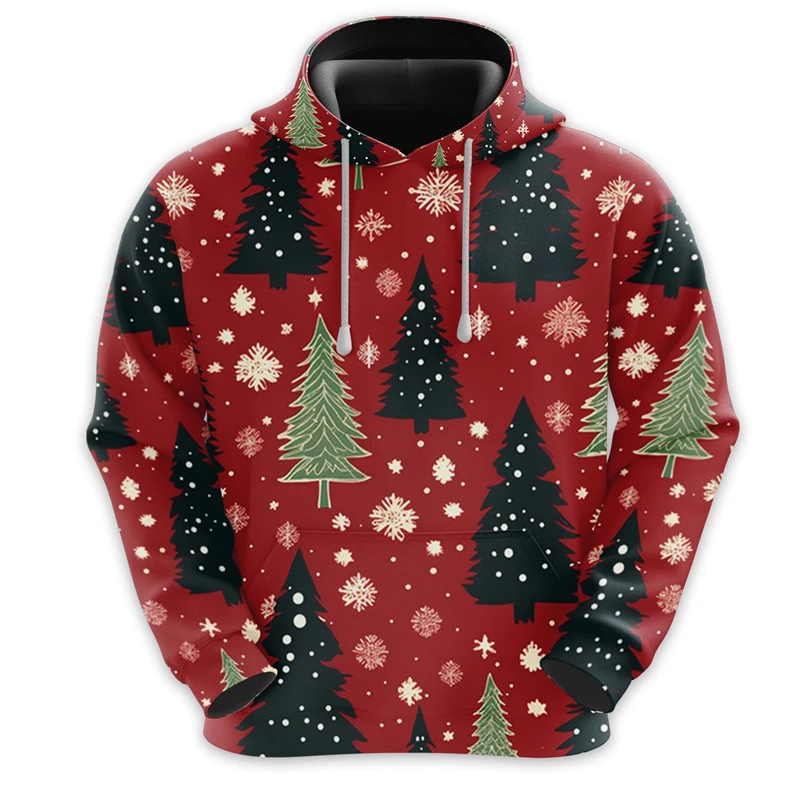 Pine Tree Graphic Sweatshirts Fashion Christmas Trees Hoodie For Men Clothes Santa Claus Pullover Xmas Ornament Unisex Tracksuit