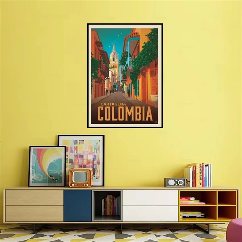 

Vintage Poster Colombia Cartagena Painting Cartagena Street Cartoon Picture Cartoon Home Wall Art Office Decor State Map Print