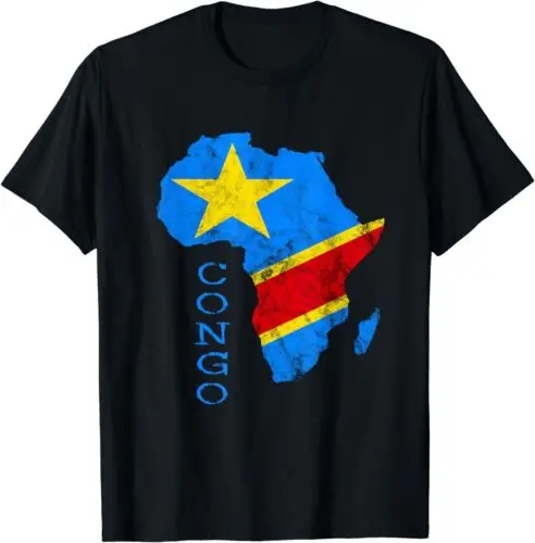  Congo Africa Map Congolese Flag Design Gift Tee T-Shirt S-3XL