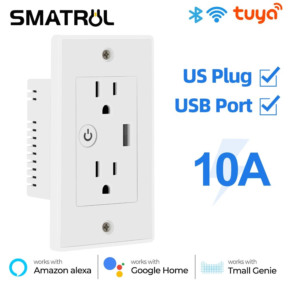 2 In 1 Tuya Wifi Smart Socket Us Plug Outlet Charger Usb Charging Timing Life App  For Google Home Alexa Tmall Genie