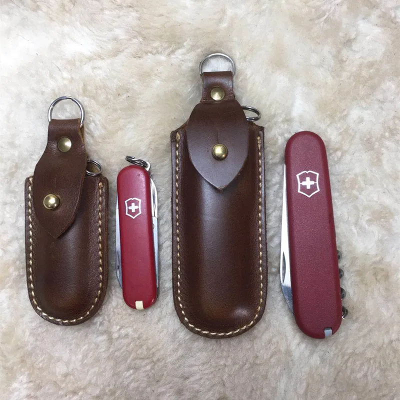 Hand-stitched Knife Case Genuine Leather Scabbard Cover For 58MM 84MM 91MM 111MM Folding Tool Knife Shell Storage Case