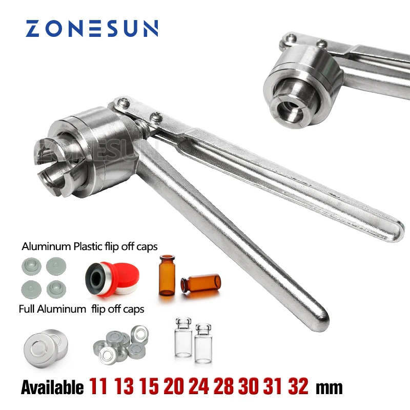 ZONESUN Handheld Vial Crimper Stainless Steel Flip Off Caps Hand Sealing Machine Silver Capping Sealing Tool ZS-PVC1