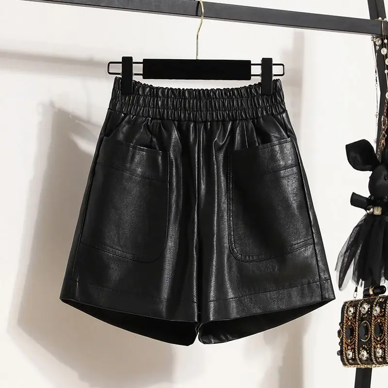 Shorts monochromes à taille élastique pour femmes, pantalons à jambes larges A-Line, vêtements tendance vintage, taille plus, poches adt, mode automne et hiver, nouveau