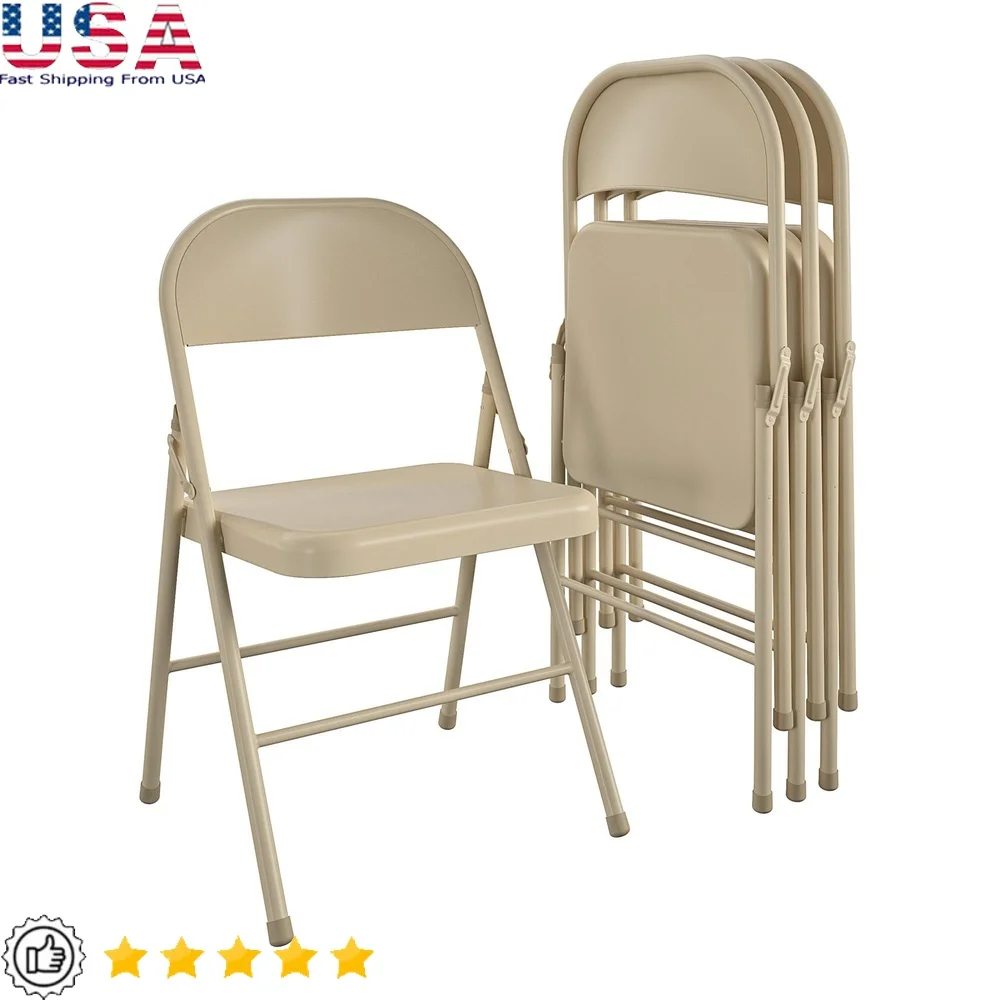 

All Steel Folding Chairs Set of 4 Durable Non Marring Tips Indoor Event Seating Easy Storage Lightweight Design
