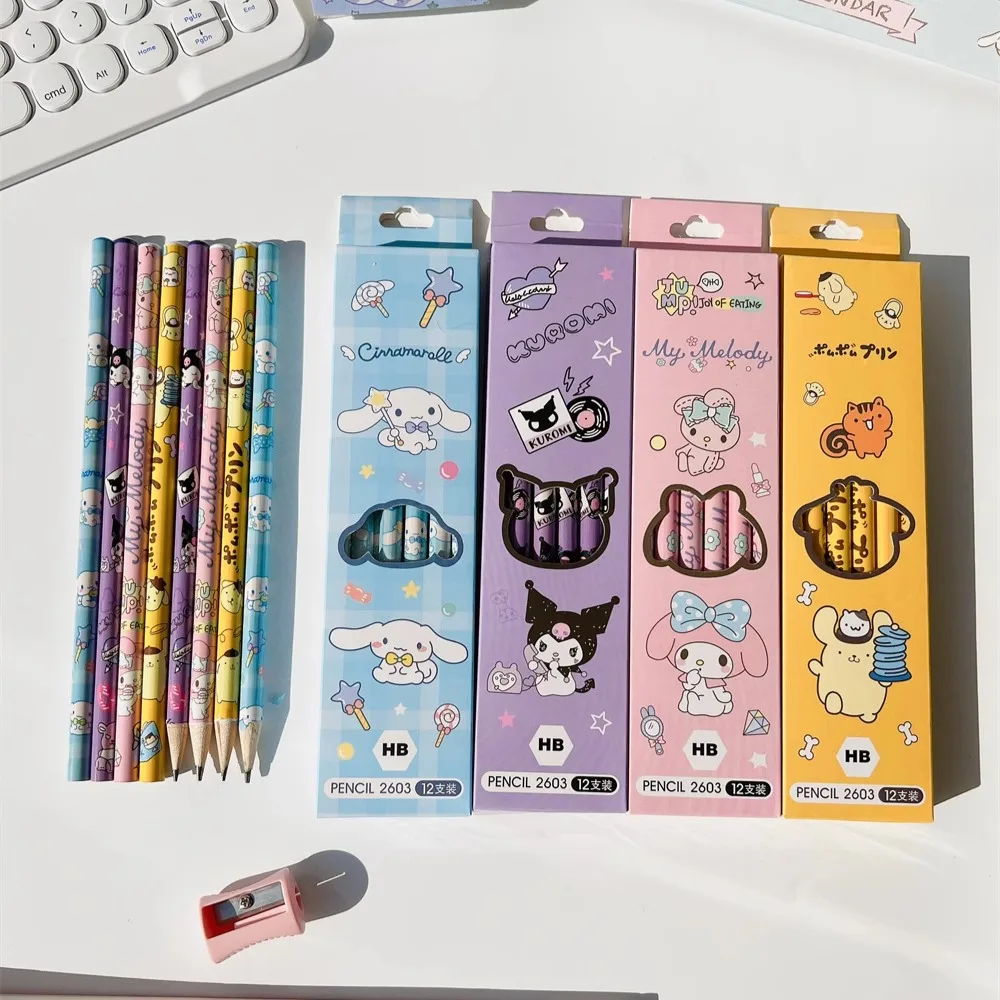 12pcs Sanrio Kitty Pencil Cute Melody Anime Painting Brush Kuromi HB Writing Sketch Pen for School Office Artist Painting Art