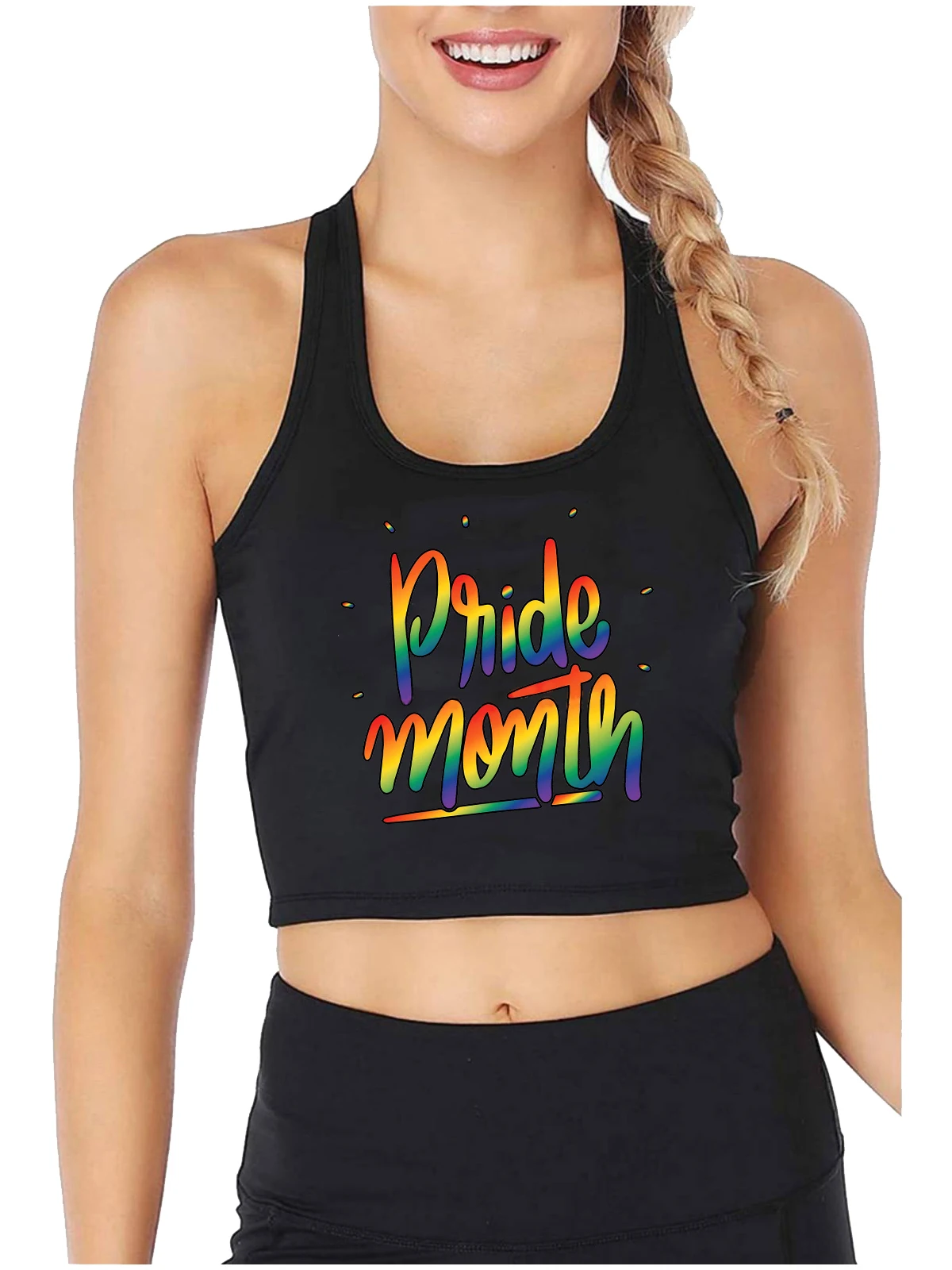 

Pride Month Graphic Sexy Slim Fit Crop Top LGBTQ Cotton Sports Tank Tops Bisexual Creative Rainbow Design Camisole