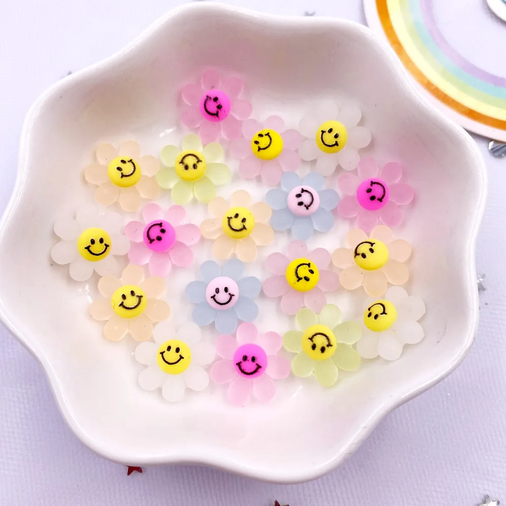 Resin Mini Candy Color Colorful Smile Sunflower Art Nail Flatback Rhinestone Figurine 50pcs DIY Christma Scrapbook Decor Craft