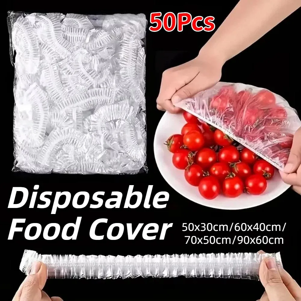 

50Pcs Ultra Large Disposable Tray Cover Elastic Band Clear Food Storage Cover Fresh-Keeping Household Disposable Food Cover
