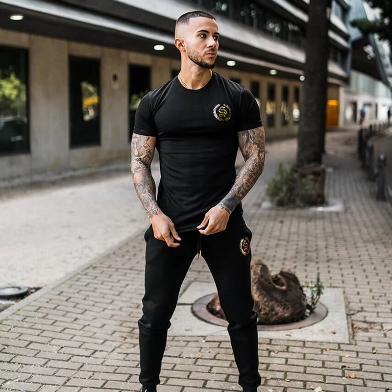 new Gym t shirt Men Fitness Sport Cotton Male Bodybuilding Workout Skinny Tee shirt Summer Casual Tops Clothing Men T-shirt