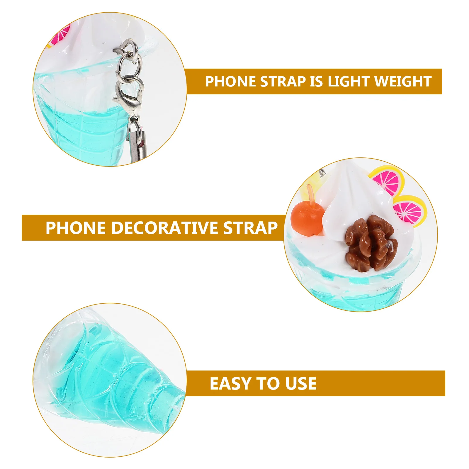 

4pcs Ice Cream Charm Keychain Mini Dessert Phone Case Chains Purple Green Beads Student Backpack Decor Kawaii Accessories