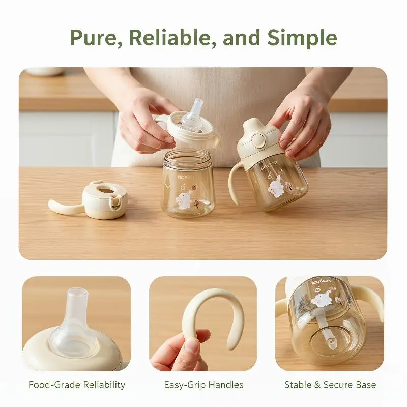 

PPSU Baby Training Sippy Cup Anti-Choke Spill Proof Soft Spout Ergonomic Grip Handles for Infant Weaning 6+ Months