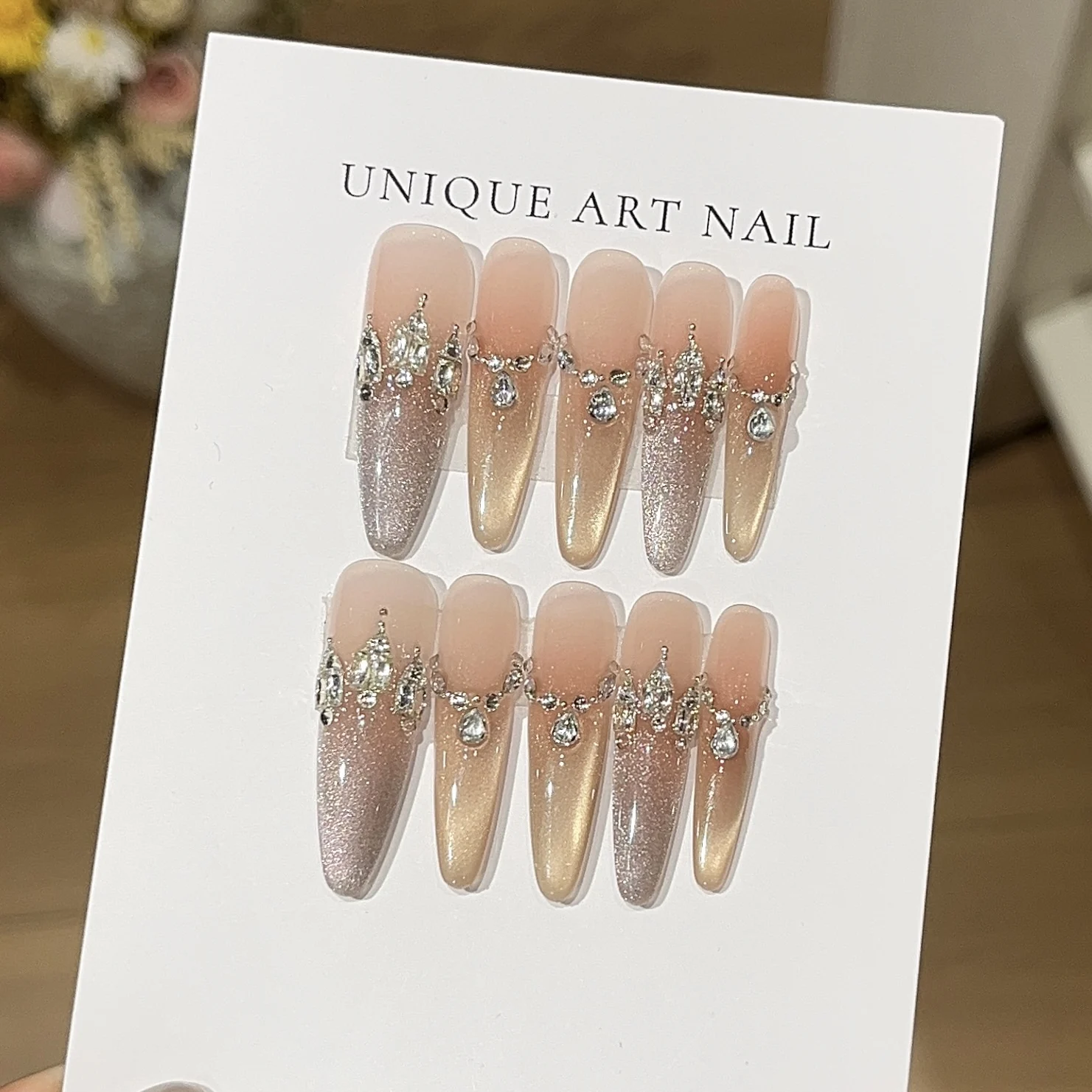 

10Pcs Super Long Round Head Press On Nails Handmade French False Nail Tips Bride Nail Sticker Full Cover Wearable Reusable Nails
