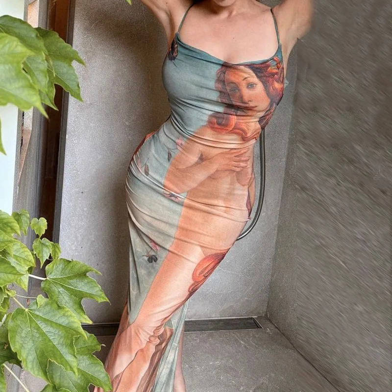 Vintage Slanke Bodycon Maxi Jurk Vrouwen Mouwloze Spaghettibandjes Skinny Lange Jurk Elegante Club Party Vestidos