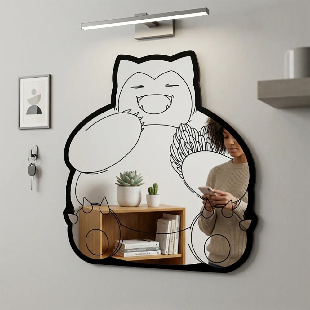 Niedlicher Snorlax-Umriss Wandspiegel, Trendige Ästhetische Gaming-Raumdekoration, Einzigartiger Spiegel für Teenager-Pokémon-Fans