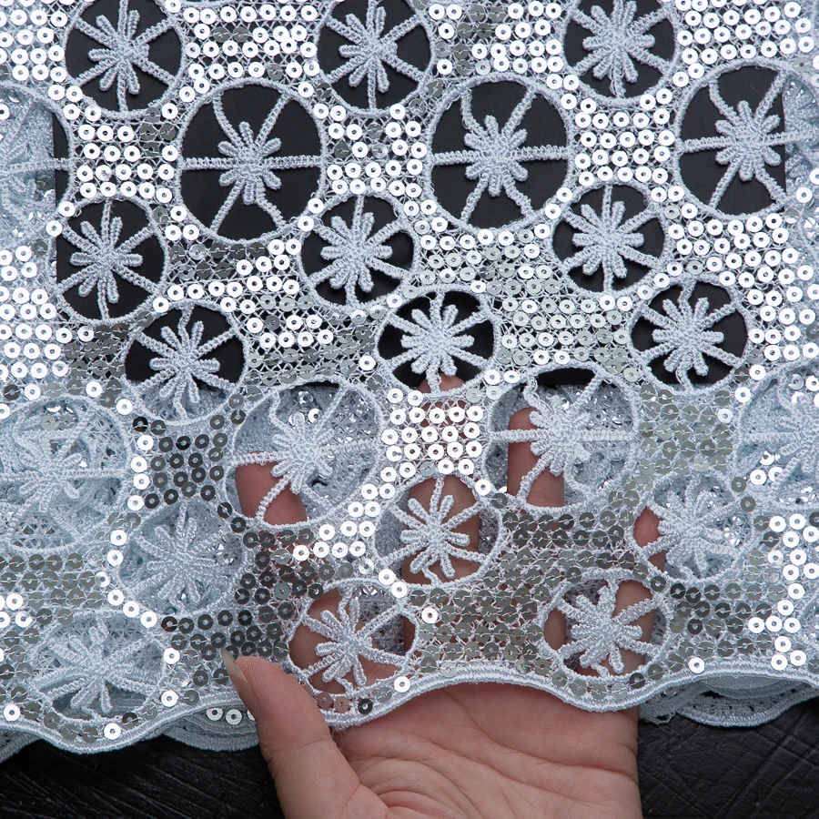 SJD LACE African Sequins Guipure Cord Lace Fabric 5Yards 2025 Latest Nigerian Water Soluble Lace for Women Party Dress Sew  4467