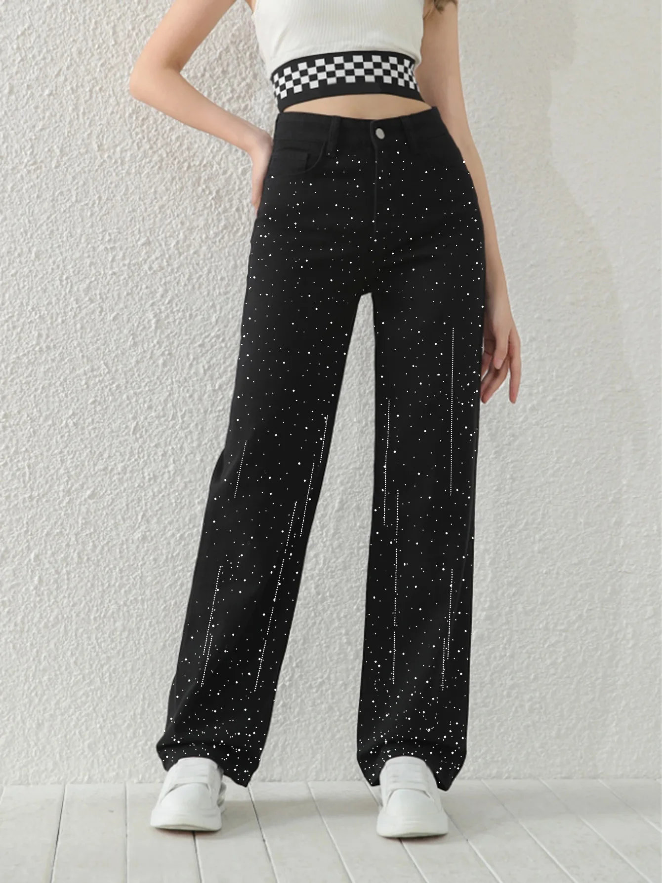 

Новые модные и элегантные женские прямые джинсовые брюки со стильным ромбовидным узором