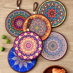 Ceramic Insulation Pad,Ceramic Aurface and Cork Bottom Construction With Hanging Rope Suitable For Serving Plates, Cups, Pans