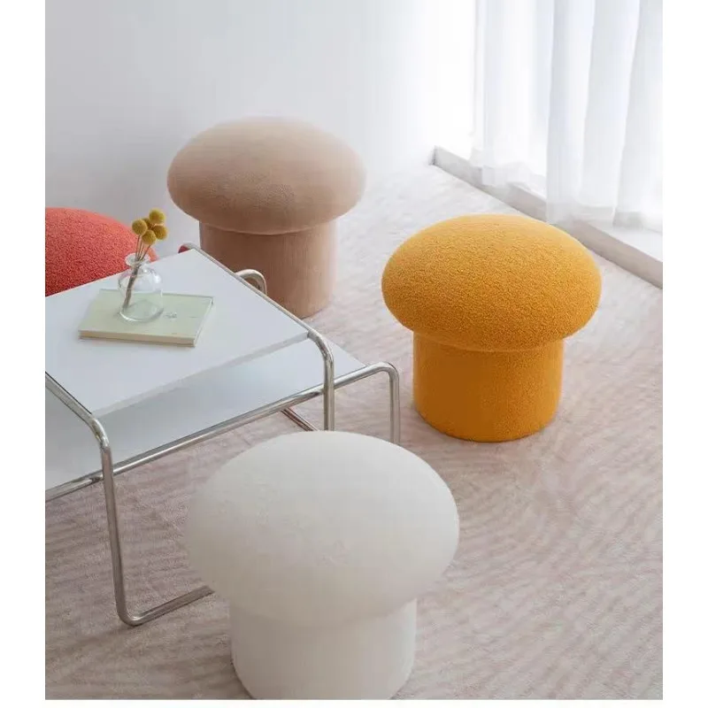 Solid wood mushroom low stool makeup stool round stool Nordic home shoe change stool small stool sofa hair stool light luxury view 3