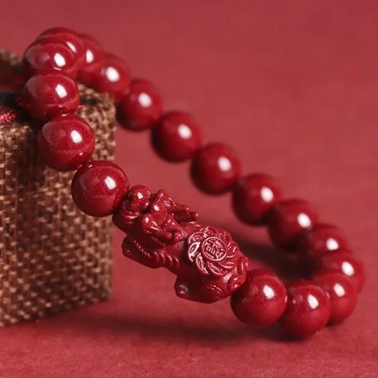 Natural Cinnabar Beads Bracelet Real Product Wealth-gathering Wealth-flourishing Wealth-brave Bracelet Buddhist Meditation Beads