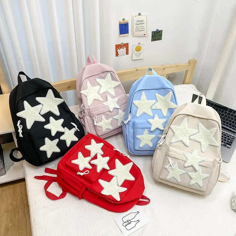 

Vintage Fashionable Korean Sweet All Match Star Backpacks Japanese Women Streetwear Y2k Canvas Schoolbags Kawaii Travel Backpack