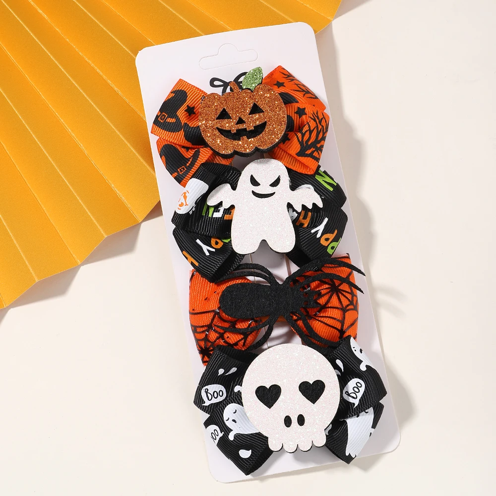 Pinzas para el pelo de Halloween para niña, horquilla de calabaza, Calavera fantasma, Festival, Fiesta, accesorios divertidos para el cabello de bebé, regalo para niños, 4 unids/set