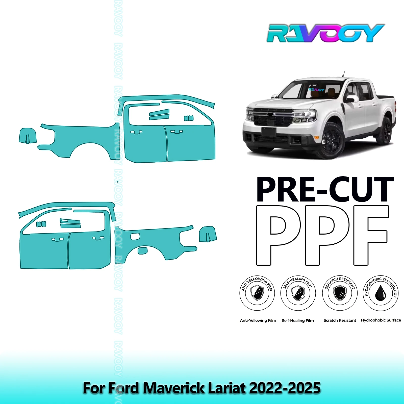

For Ford Maverick Lariat 2022-2025 8.5mil Clear Matte Pre-Cut PPF Door & A/B Pillar Kit TPU Paint Protection Film Set